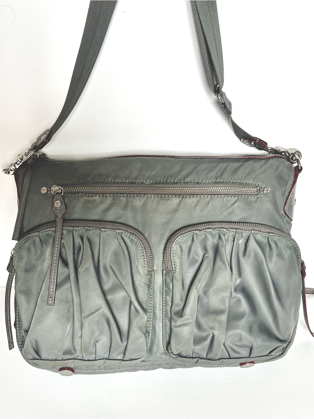 MZ Wallace Gray Nylon Crossbody Bag with Gathered Front Pockets